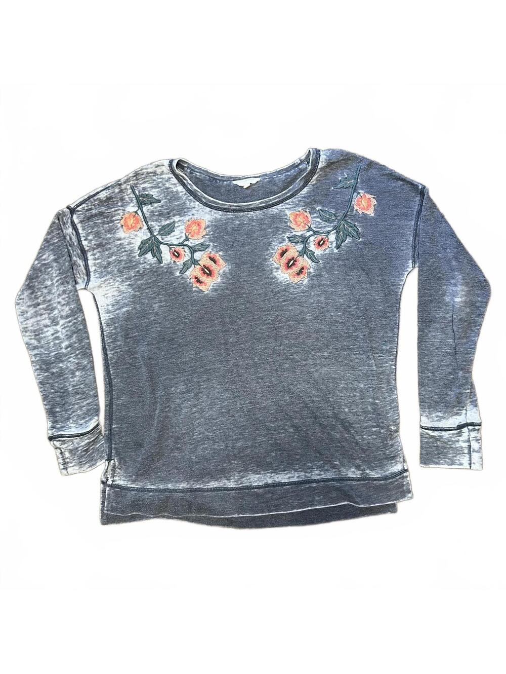 Lucky Brand Floral Embroidered burnout gray top size medium